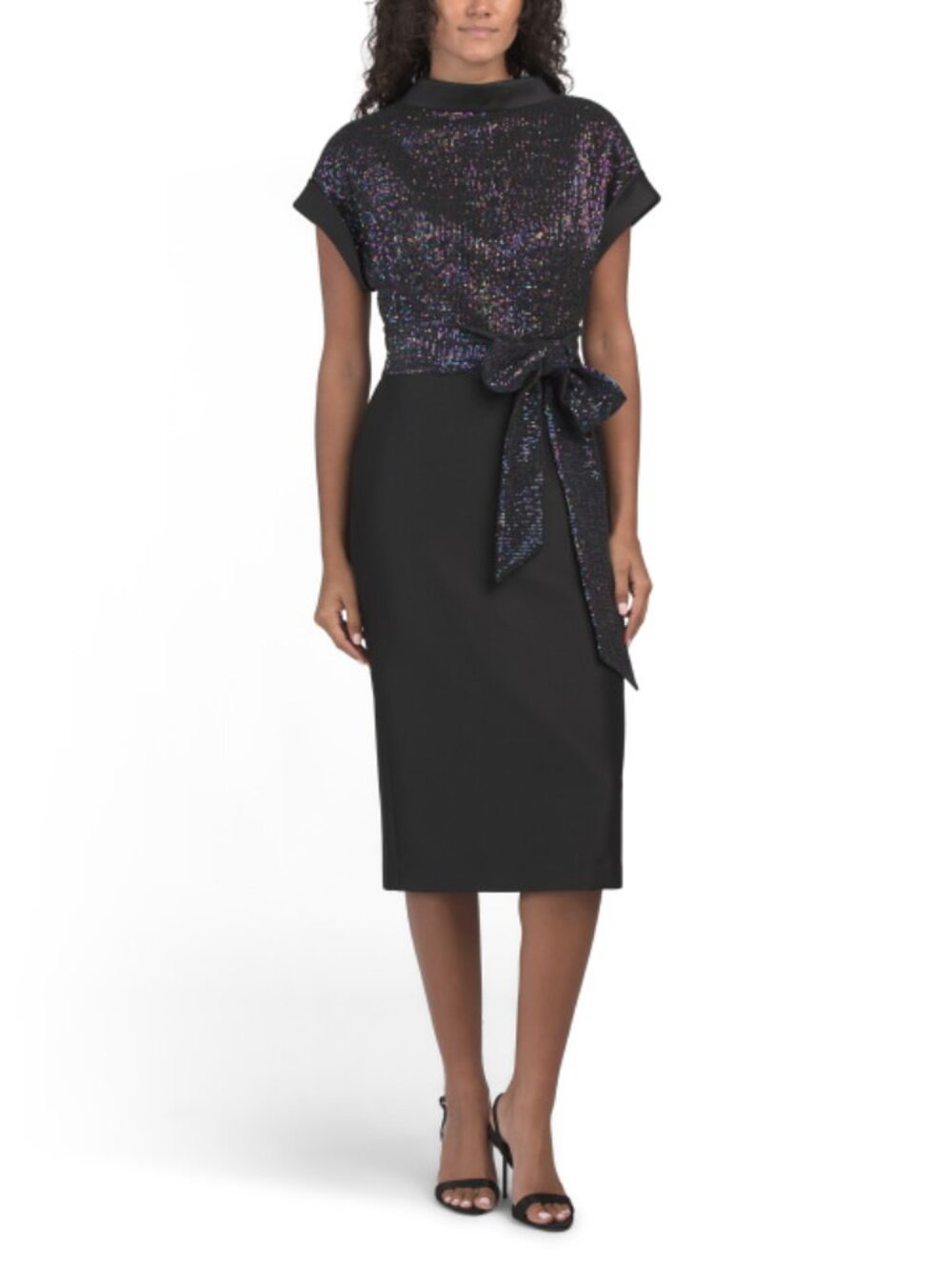 BADGLEY MISCHKA Drop Shoulder Mixed Media Midi Dress